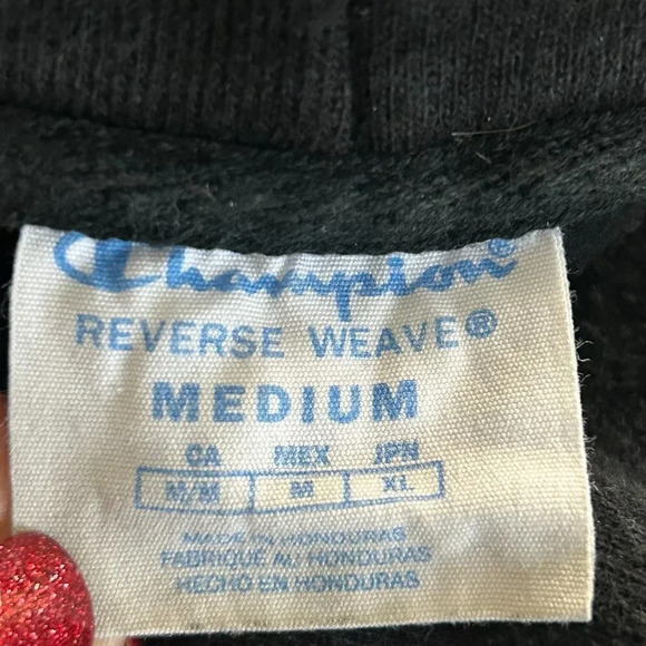 Champion Vintage Black Reverse Weave Hoodie Sweatshirt Size Medium - Picture 2 of 7